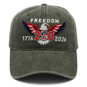Freedom 250th Hat – 1776-2026 Eagle Embroidered Adjustable Army Green Baseball Cap