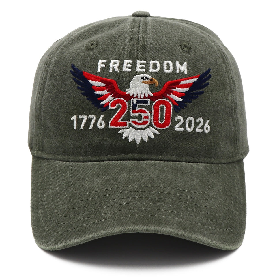 Freedom 250th Hat – 1776-2026 Eagle Embroidered Adjustable Army Green Baseball Cap