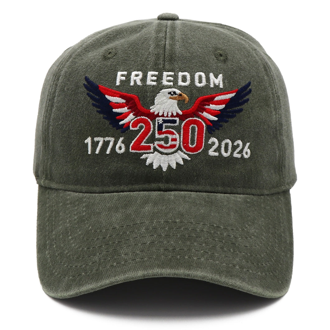 Freedom 250th Hat – 1776-2026 Eagle Embroidered Adjustable Army Green Baseball Cap