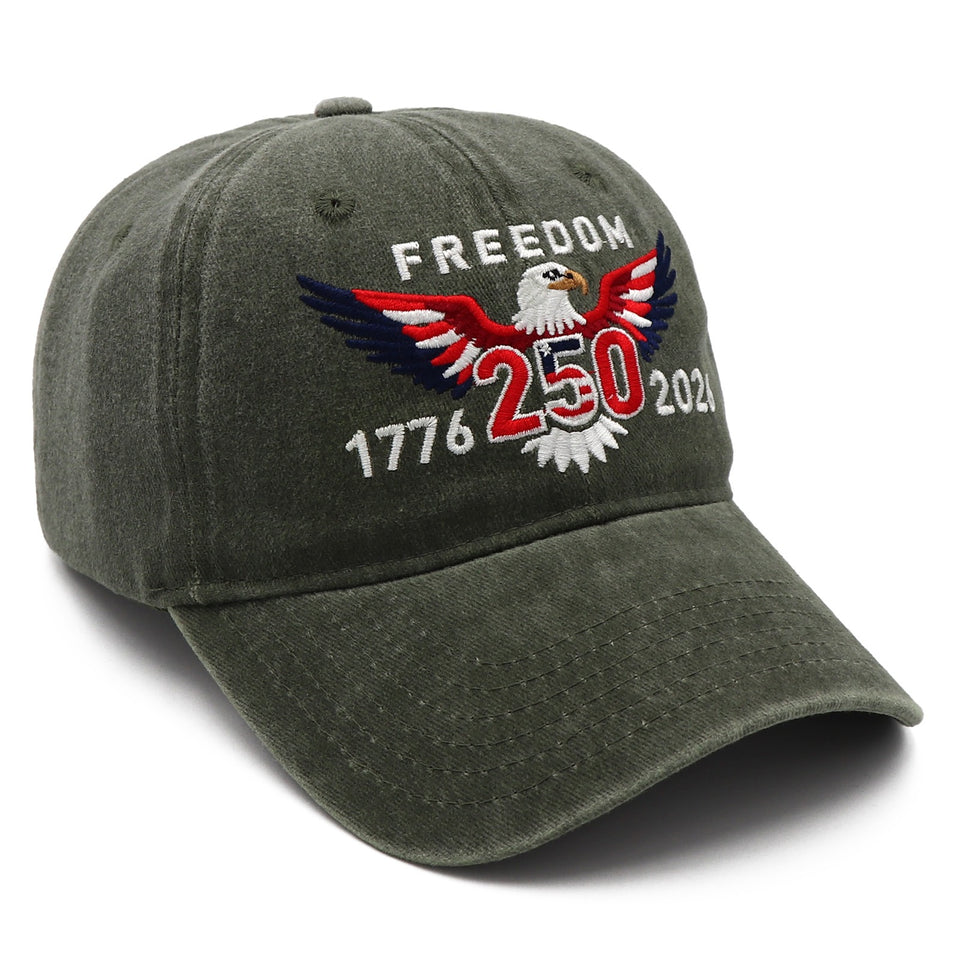 Freedom 250th Hat – 1776-2026 Eagle Embroidered Adjustable Army Green Baseball Cap