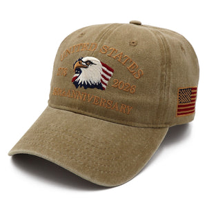 USA 250th Anniversary Eagle Embroidered Cap (1776–2026) – Desert Sand