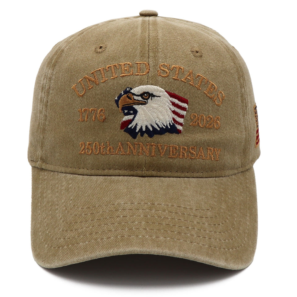 USA 250th Anniversary Eagle Embroidered Cap (1776–2026) – Desert Sand