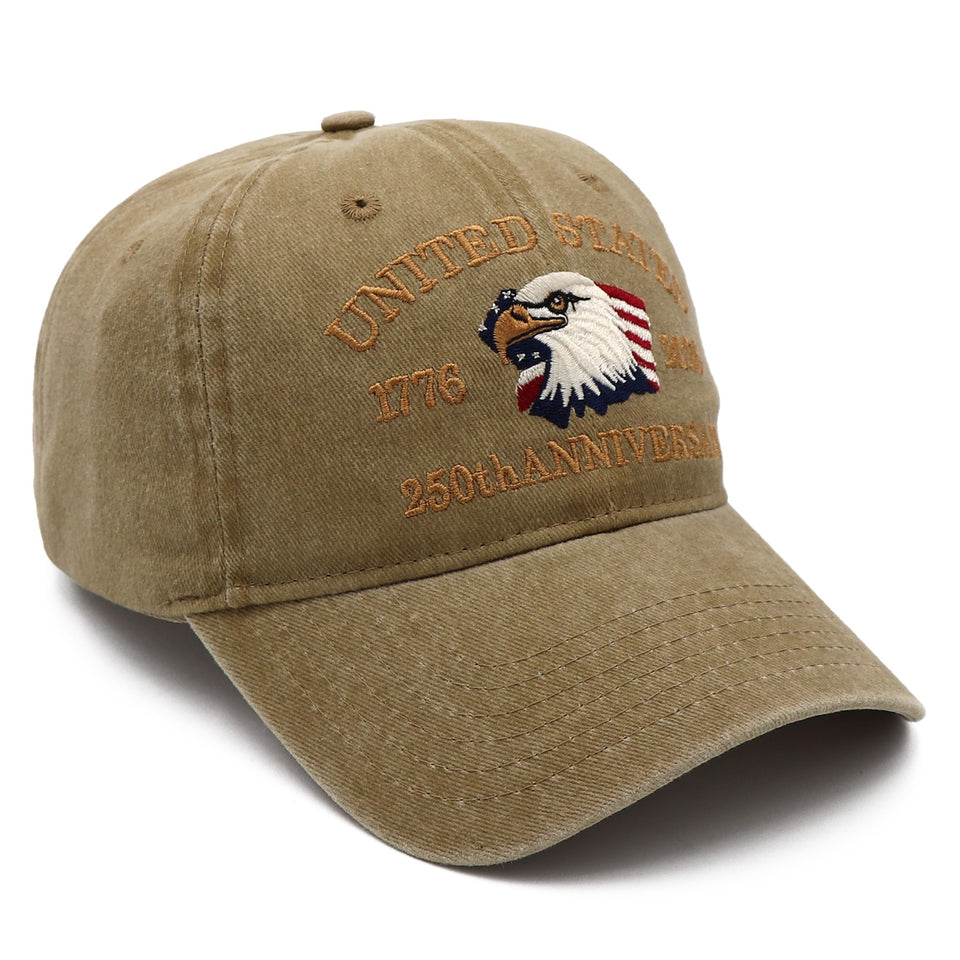 USA 250th Anniversary Eagle Embroidered Cap (1776–2026) – Desert Sand