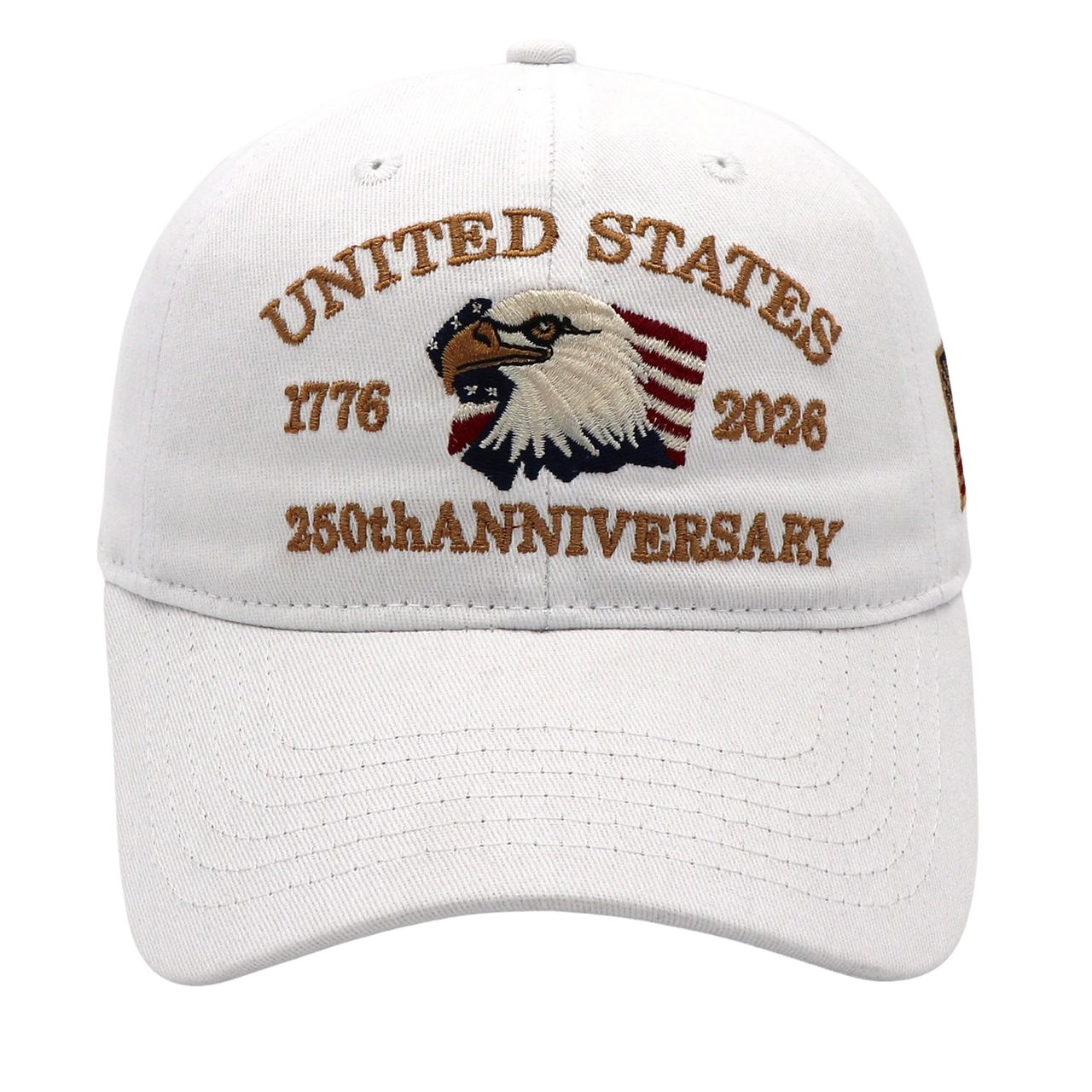 USA 250th Anniversary Eagle Embroidered Cap (1776–2026) – White
