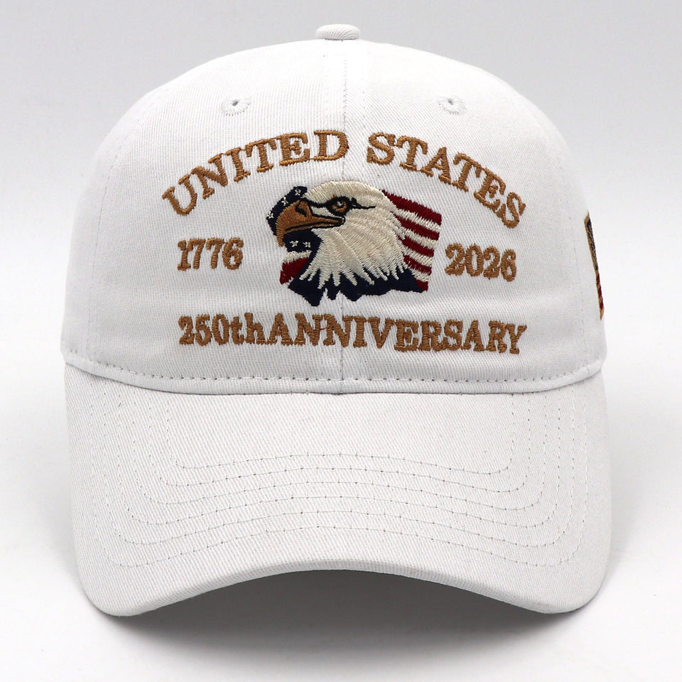 USA 250th Anniversary Eagle Embroidered Cap (1776–2026) – White