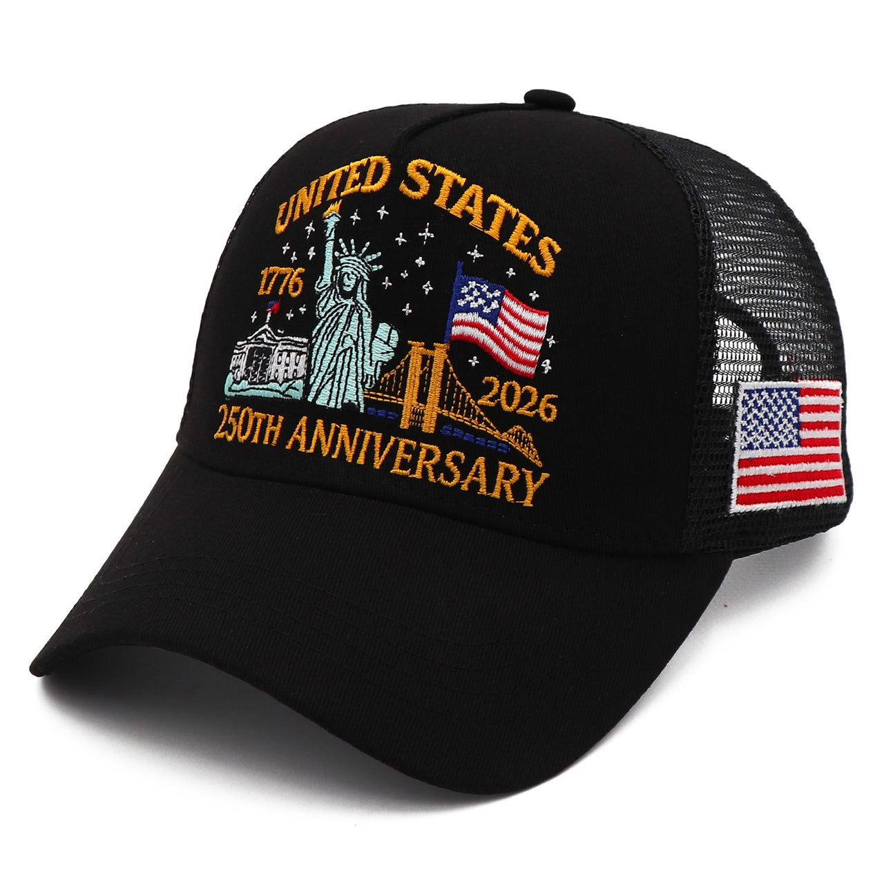 United States 250th Anniversary Trucker Hat | America 1776–2026 Patriotic Embroidered Mesh Cap