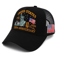 United States 250th Anniversary Trucker Hat | America 1776–2026 Patriotic Embroidered Mesh Cap