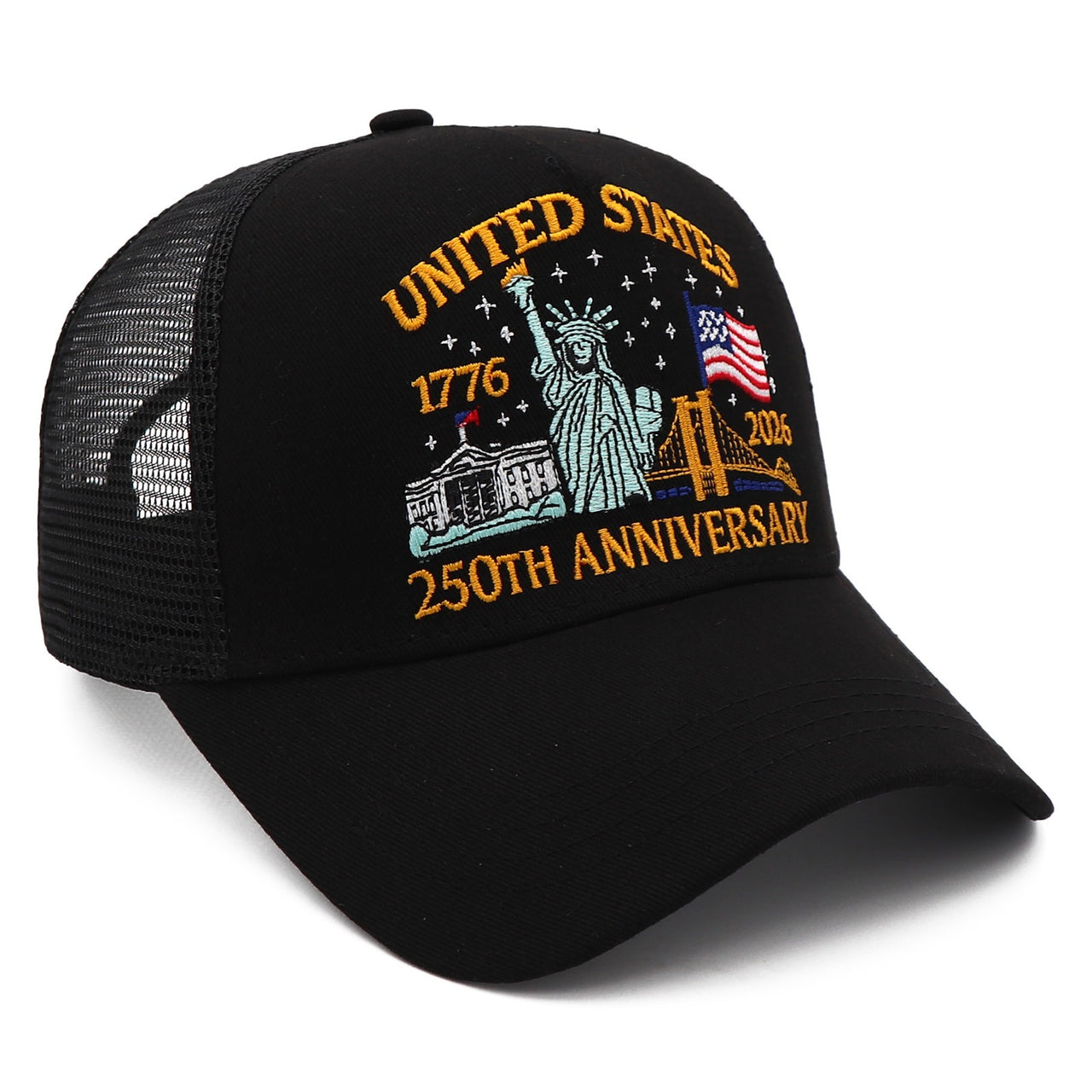 United States 250th Anniversary Trucker Hat | America 1776–2026 Patriotic Embroidered Mesh Cap