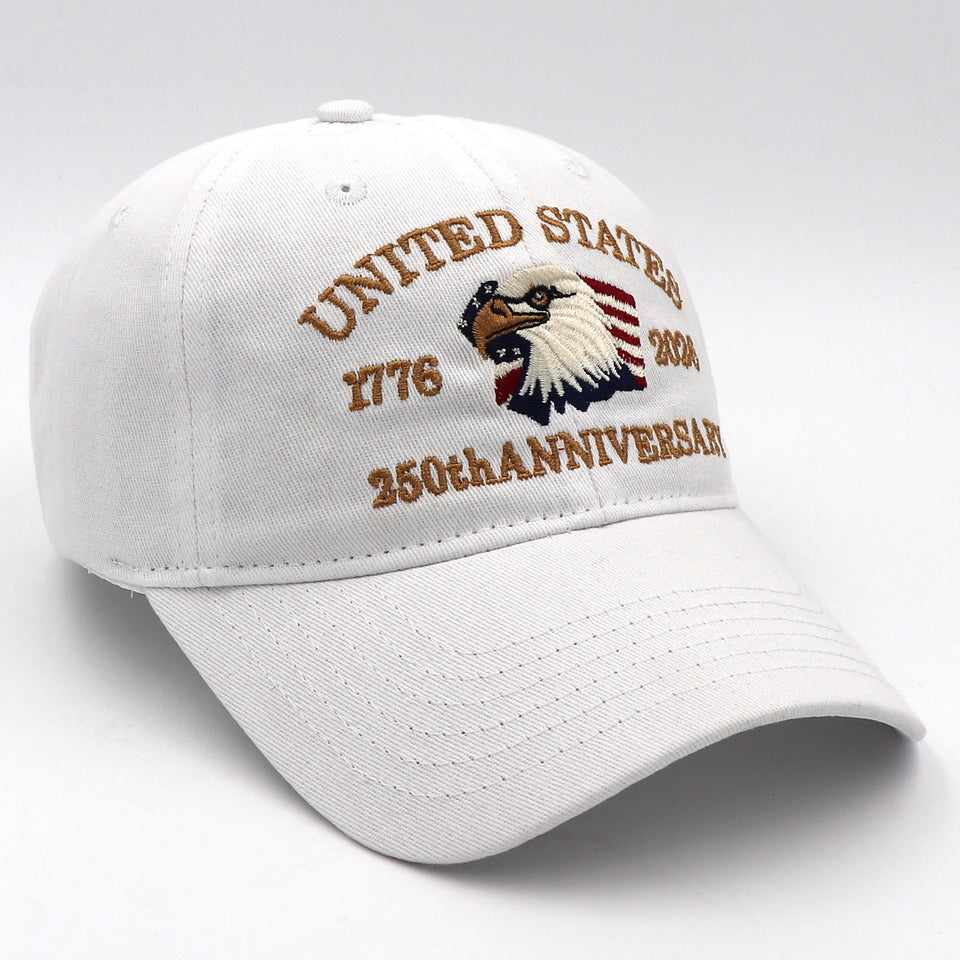 USA 250th Anniversary Eagle Embroidered Cap (1776–2026) – White
