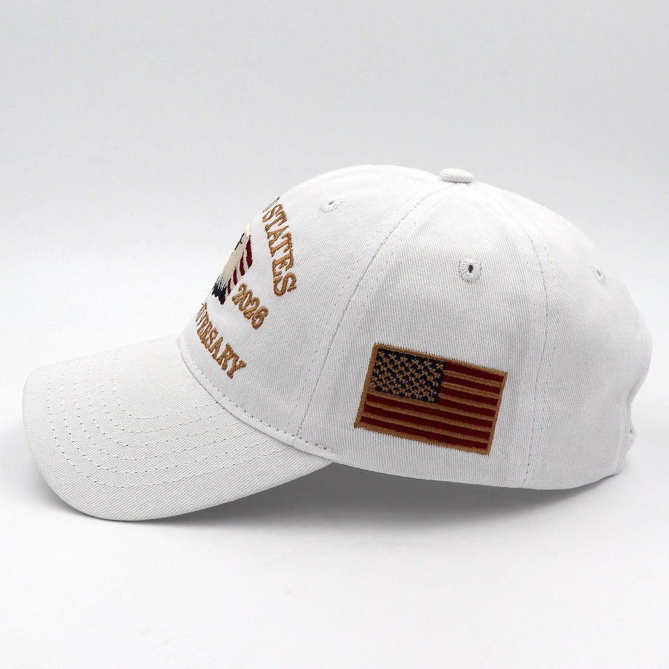 USA 250th Anniversary Eagle Embroidered Cap (1776–2026) – White