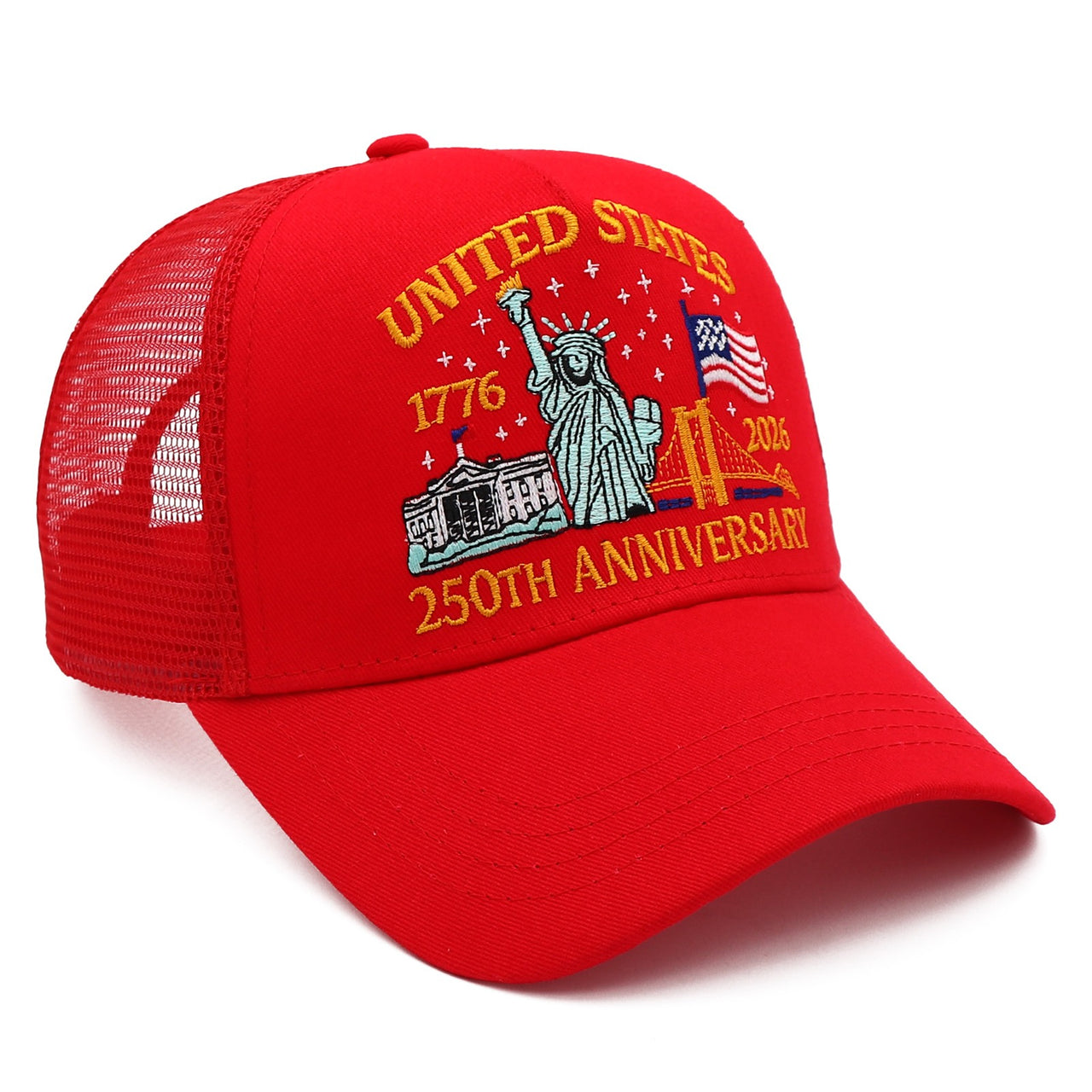United States 250th Anniversary Trucker Hat | America 1776–2026 Patriotic Embroidered Mesh Cap