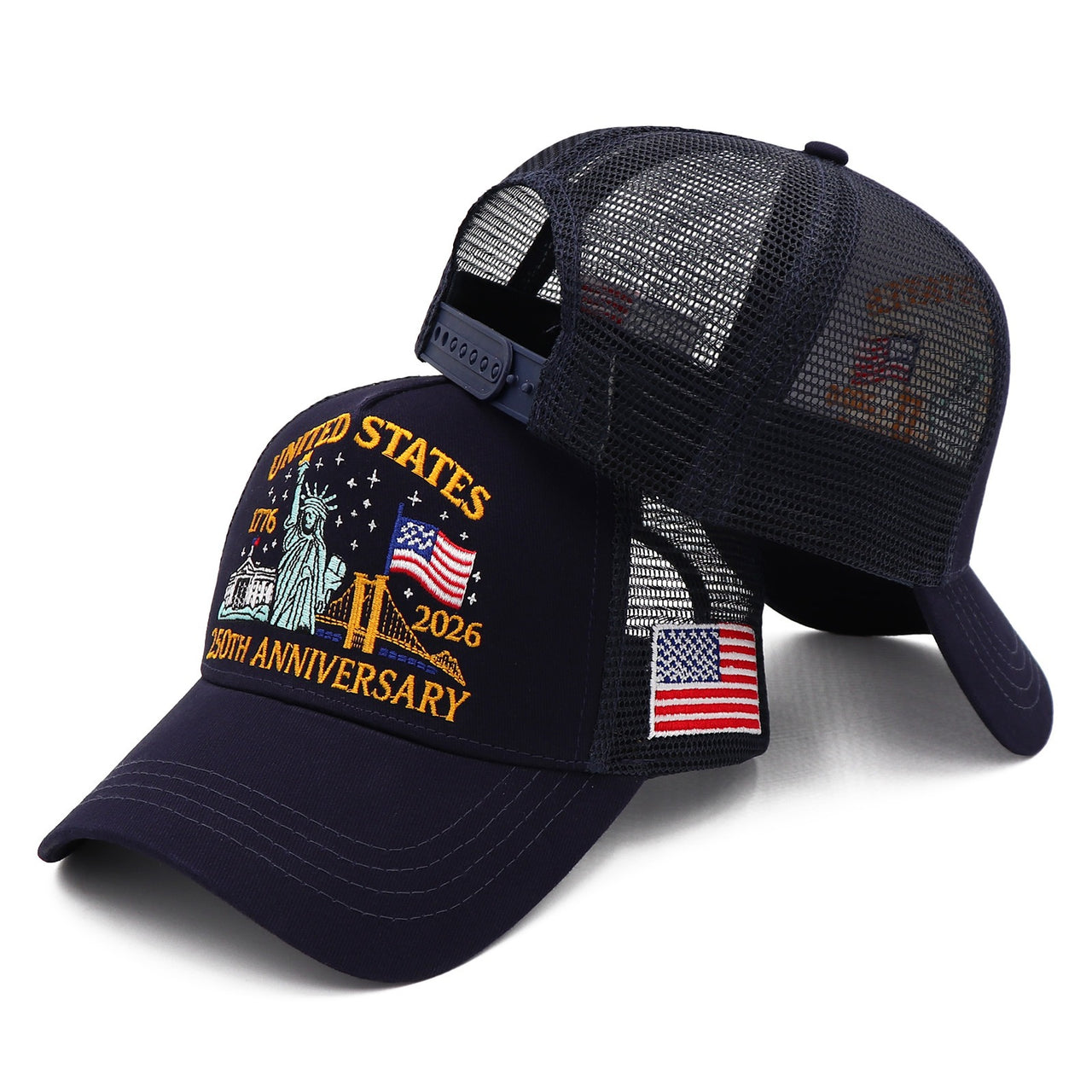 United States 250th Anniversary Trucker Hat | America 1776–2026 Patriotic Embroidered Mesh Cap