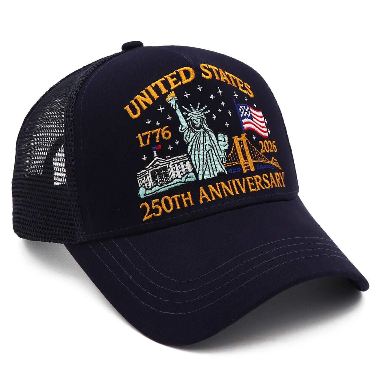 United States 250th Anniversary Trucker Hat | America 1776–2026 Patriotic Embroidered Mesh Cap