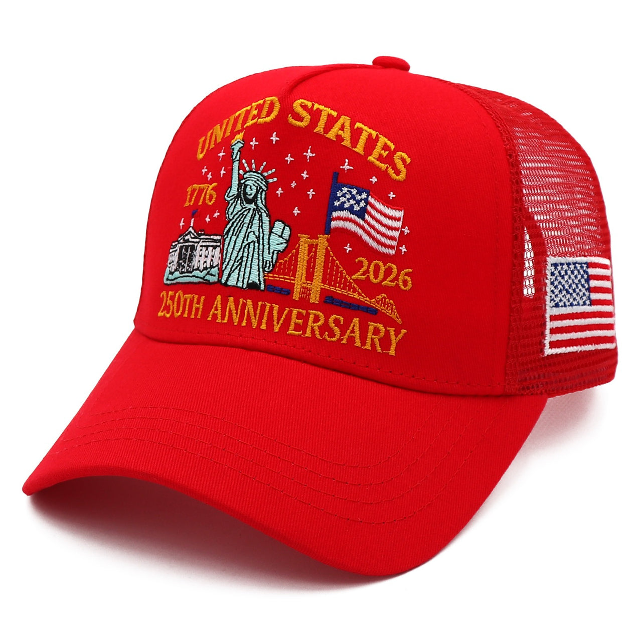 United States 250th Anniversary Trucker Hat | America 1776–2026 Patriotic Embroidered Mesh Cap