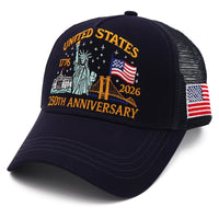United States 250th Anniversary Trucker Hat | America 1776–2026 Patriotic Embroidered Mesh Cap