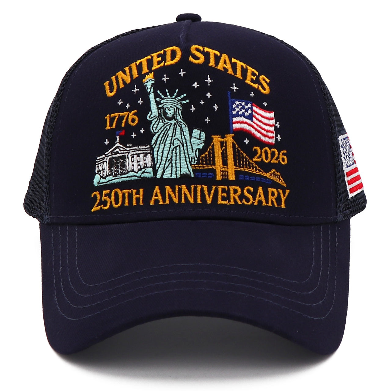 United States 250th Anniversary Trucker Hat | America 1776–2026 Patriotic Embroidered Mesh Cap