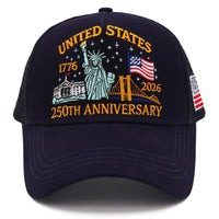 United States 250th Anniversary Trucker Hat | America 1776–2026 Patriotic Embroidered Mesh Cap