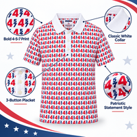 45/47 Presidential Polo Shirt in white – key features: 4-5-7 print, collar and 3-button placket