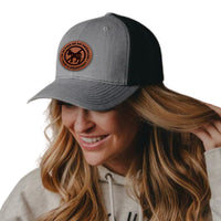 I'd Rather Be an American than a Democrat Gray Hat with Tan Circle Patch, Trump 2024