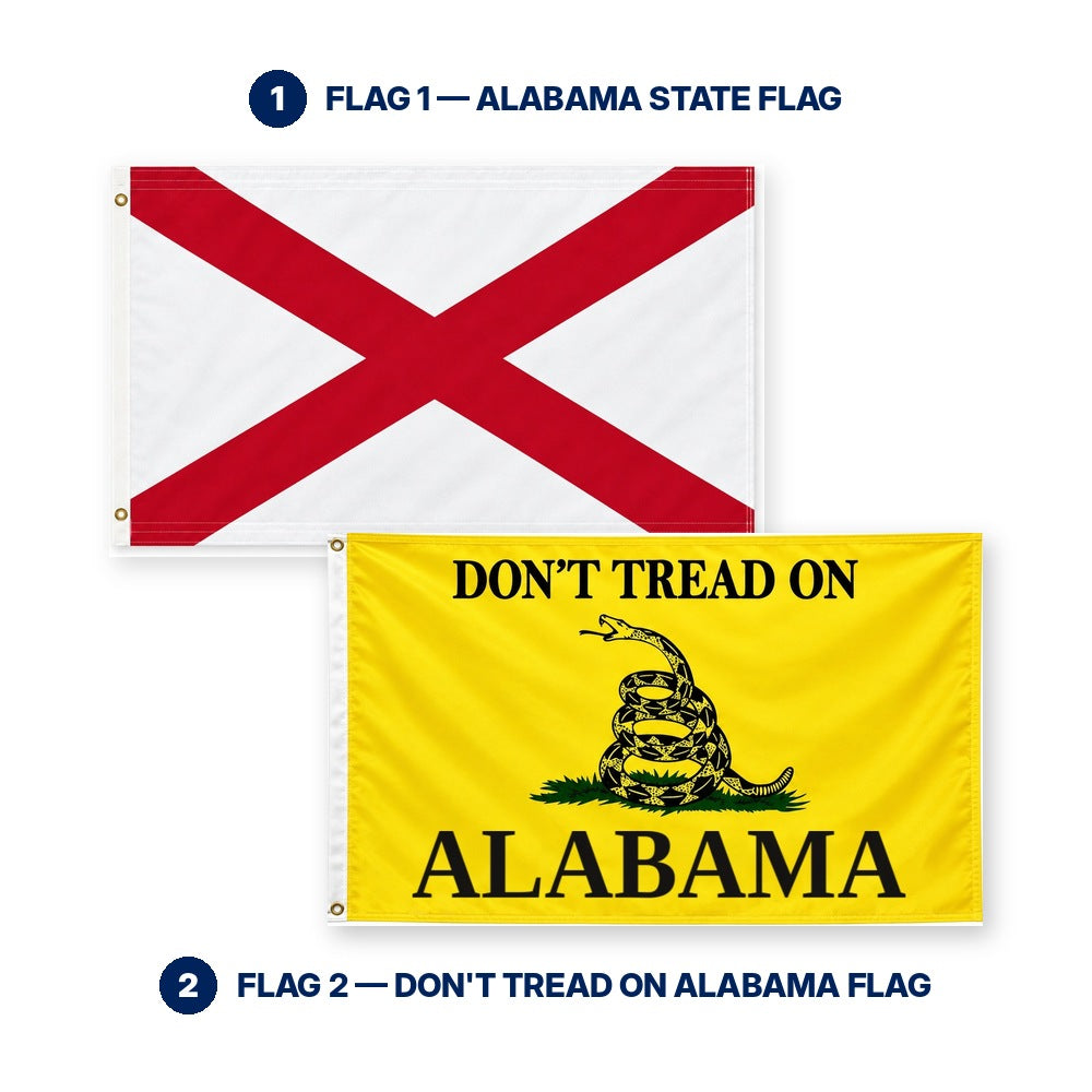 Alabama State Flag and Don't Tread on Alabama Flag 3x5 2-Pack features and size details