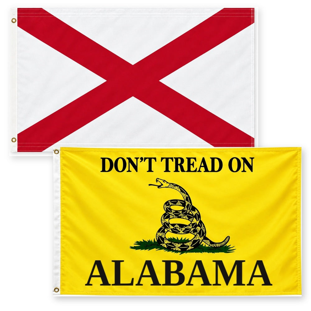 Alabama State Flag and Don't Tread on Alabama Flag 3x5 2-Pack