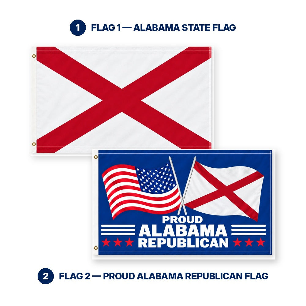 Alabama State Flag and Proud Alabama Republican Flag 3x5 2-Pack features and size details