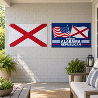 Alabama State Flag and Proud Alabama Republican Flag 3x5 2-Pack displayed outdoors