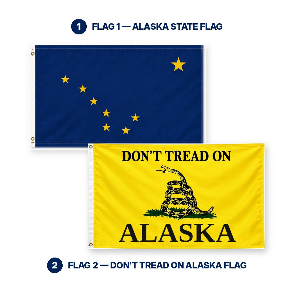Alaska State Flag and Don't Tread on Alaska Flag 3x5 2-Pack features and size details
