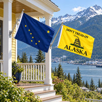 Alaska State Flag and Don't Tread on Alaska Flag 3x5 2-Pack displayed outdoors