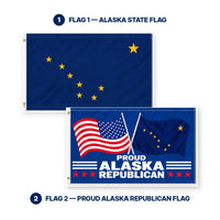 Alaska State Flag and Proud Alaska Republican Flag 3x5 2-Pack features and size details