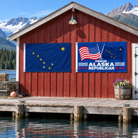 Alaska State Flag and Proud Alaska Republican Flag 3x5 2-Pack displayed outdoors