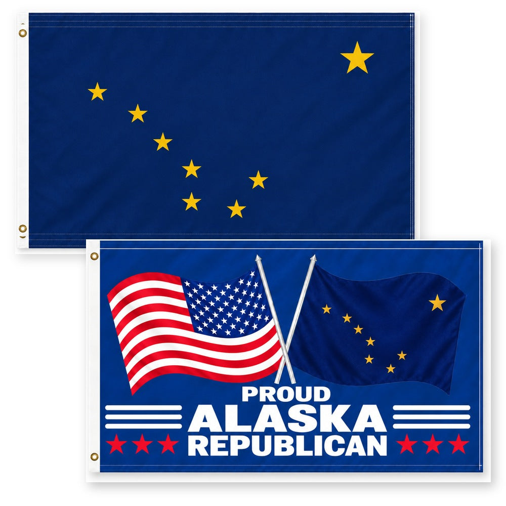 Alaska State Flag and Proud Alaska Republican Flag 3x5 2-Pack