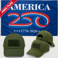 Army Green Flag Hat + America 250 Flag (Blue) - America 250th Flag Hat & Flag Bundle