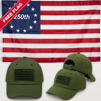 Army Green Flag Hat + Betsy Ross 250th Flag - America 250th Flag Hat & Flag Bundle
