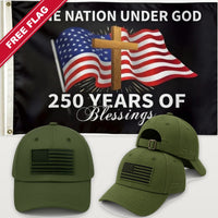 Army Green Flag Hat + One Nation Under God Flag - America 250th Flag Hat & Flag Bundle