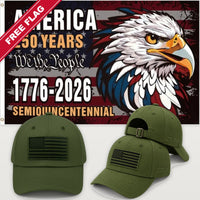 Army Green Flag Hat + Semiquincentennial Eagle Flag - America 250th Flag Hat & Flag Bundle