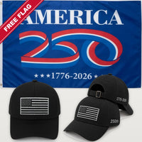 Black Flag Hat + America 250 Flag (Blue) - America 250th Flag Hat & Flag Bundle