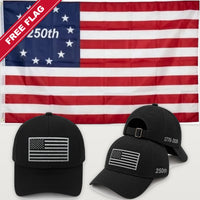 Black Flag Hat + Betsy Ross 250th Flag - America 250th Flag Hat & Flag Bundle