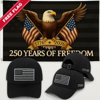 Black Flag Hat + Black Eagle 250 Years of Freedom Flag - America 250th Flag Hat & Flag Bundle