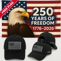 Black Flag Hat + Eagle 250 Years of Freedom Flag - America 250th Flag Hat & Flag Bundle