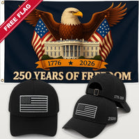 Black Flag Hat + Eagle & White House Flag - America 250th Flag Hat & Flag Bundle
