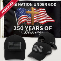 Black Flag Hat + One Nation Under God Flag - America 250th Flag Hat & Flag Bundle