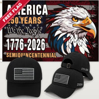 Black Flag Hat + Semiquincentennial Eagle Flag - America 250th Flag Hat & Flag Bundle