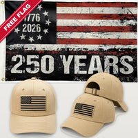 Desert Sand Flag Hat + 250 Years Distressed Flag - America 250th Flag Hat & Flag Bundle