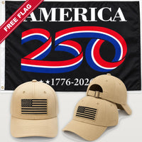 Desert Sand Flag Hat + America 250 Flag (Black) - America 250th Flag Hat & Flag Bundle
