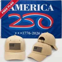 Desert Sand Flag Hat + America 250 Flag (Blue) - America 250th Flag Hat & Flag Bundle
