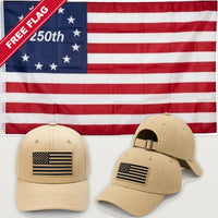 Desert Sand Flag Hat + Betsy Ross 250th Flag - America 250th Flag Hat & Flag Bundle