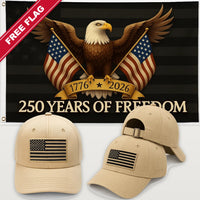 Desert Sand Flag Hat + Black Eagle 250 Years of Freedom Flag - America 250th Flag Hat & Flag Bundle