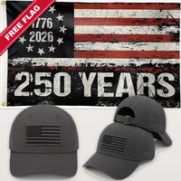 Gray Flag Hat + 250 Years Distressed Flag - America 250th Flag Hat & Flag Bundle