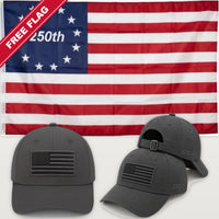 Gray Flag Hat + Betsy Ross 250th Flag - America 250th Flag Hat & Flag Bundle